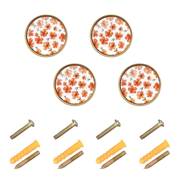 Kitchen Cabinet Knobs Orange Flowers Cabinet Handles Zinc 1.25 inch Diameter 4 Pcs