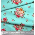 thumbnail image 3 of Soimoi Tissu Crêpe Polyester Imprimé Feuilles & Roses au Mètre 52 Pouces de Large, 3 of 3