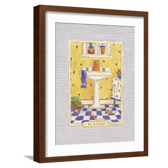 Art.com Kitty Lavabo Art Print by Sudi Mccollum, Brown Frame Wall Art, 17" x 21"