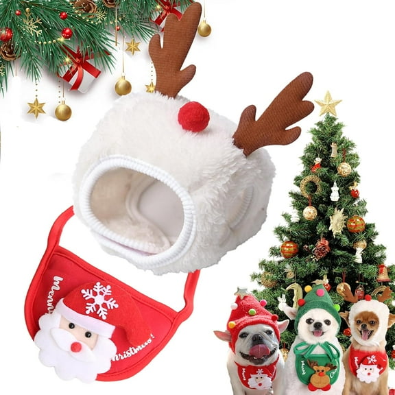 Adorable Christmas Tree Pom-Pom Hat, Dog Hats, Funny Soft Pet Hats for Dogs, Reindeer Christmas Tree Headwear