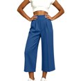thumbnail image 5 of Bloomae Capri Pants for Women Wide Leg High Waisted Pleated Dress Pants Business Casual Capris Work Office Cropped Slacks Trousers with Pockets, 5 of 8