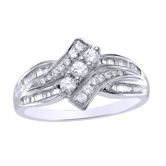 AFFY White Natural Diamond Bypass Three Stone Ring in 10k White Gold