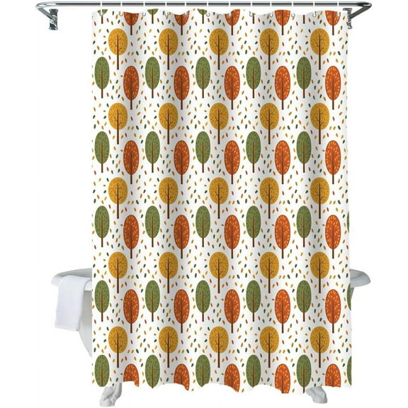 Fall Shower Curtain Autumn Cute Yellow Forest Shower Curtains for Bathroom Hand Drawn Bath Curtains Sets with Hooks for Autumn Thanksgiving Seasonal Decor Polyester Waterproof Extra Long 72" X 84"