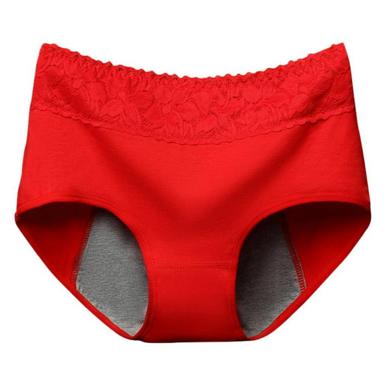 3Pack Menstrual Period Breathable Double-Layer Cotton Bottom Crotch  Seamless Lace Panties Physiological Leakproof Briefs ,Bright Red,XL