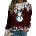 thumbnail image 4 of Dezsed Womens Christmas Shirts Women's Shirt Tops Casual Christmas Snowman Printed Round Neck Long Sleeve Pullover Blouse Sweatshirt Tops Coffee L, 4 of 6