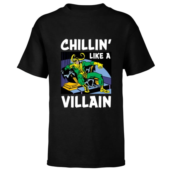 Marvel Loki Chillin' Like a Villain - Short Sleeve T-Shirt for Kids - Customized-Black