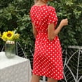thumbnail image 4 of Tagold Summer Dresses for Women 2022, Women's Summer Print Dress Short Sleeve Dress Tight Dress Beach Dress Sun Dress Ruffled Flowy Mini Dress Red L, 4 of 5
