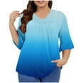 thumbnail image 2 of Teissuly Women's Plus Size Top 3/4 Ruffled Sleeve Shirt Casual V-neck Pleated T-shirt Loose Fitting Cotton Shirt, 2 of 5
