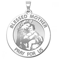 Blessed Mother Virgin Mary Religious Medal  - 1 inch Size of a Quarter -Sterling Silver