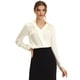 thumbnail image 1 of Blusa de oficina de satén para mujer, elegante, cuello en V, manga larga, top de trabajo Beige XL, 1 of 6