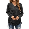 thumbnail image 1 of Blusa negra de manga larga con escote en V y frunces para mujer con cordón para atar en los laterales - XXL, 1 of 5