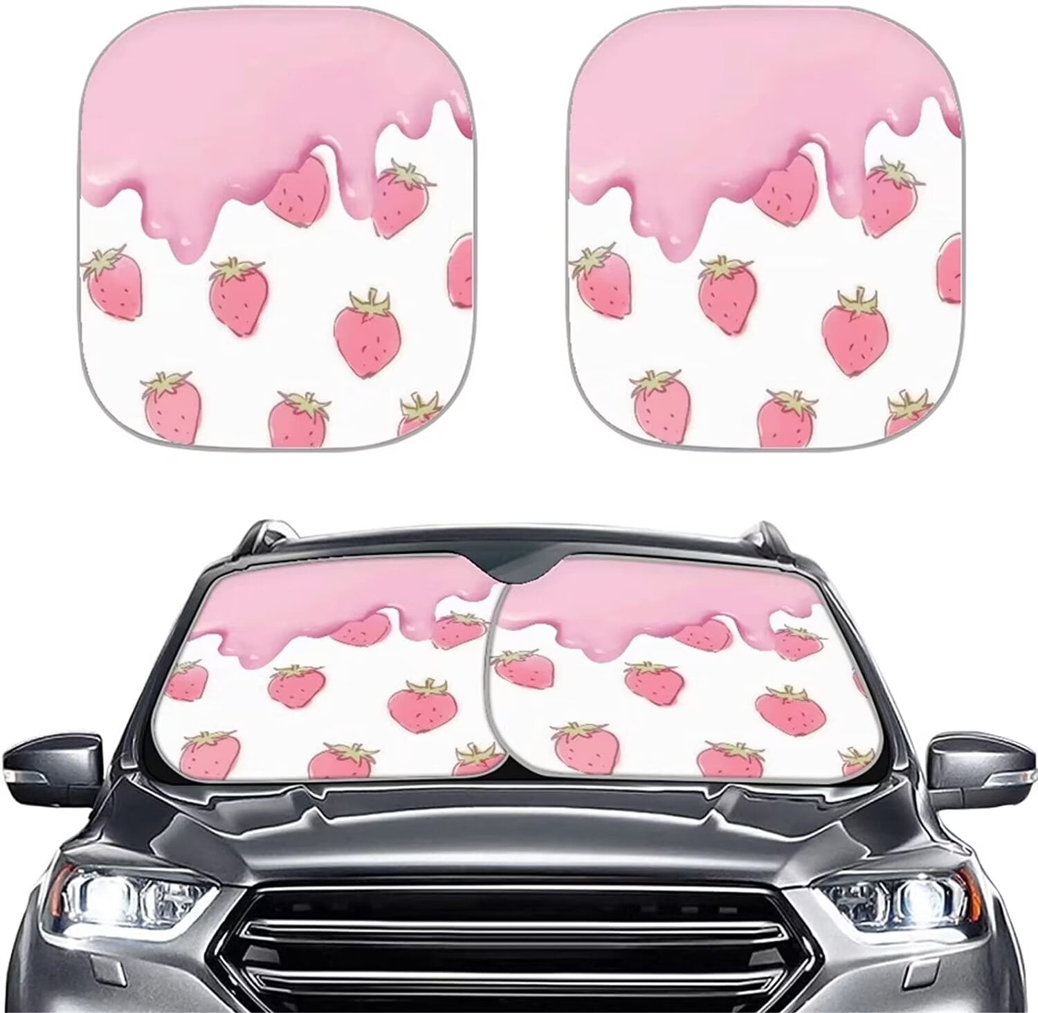 CYU SHOP Pink Strawberry Cream Car Sun Shade, 2-Pack photo 1