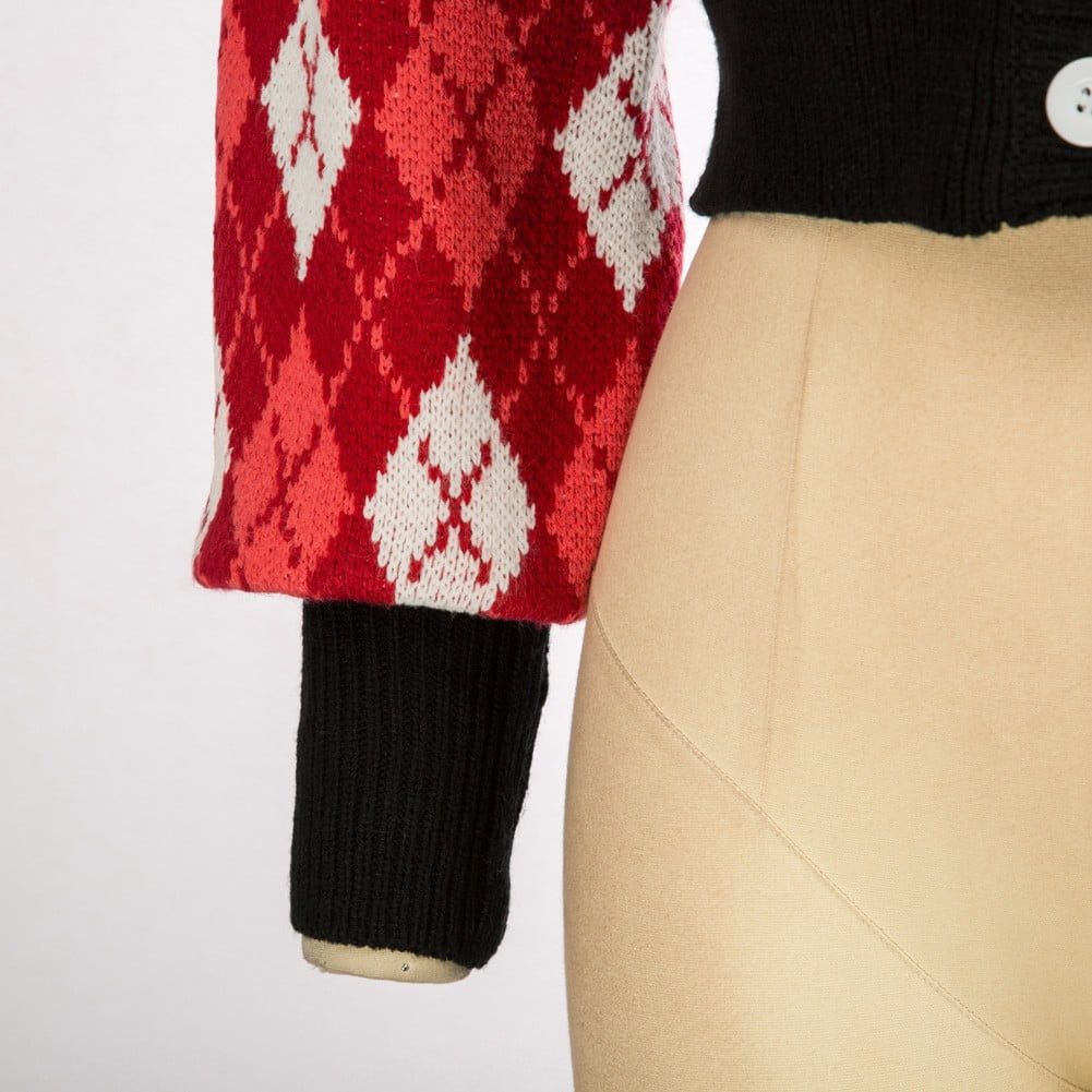 GK Women Diamond Pattern Cardigan Sweater Long Sleeve V-Neck Cropped  Knitwear