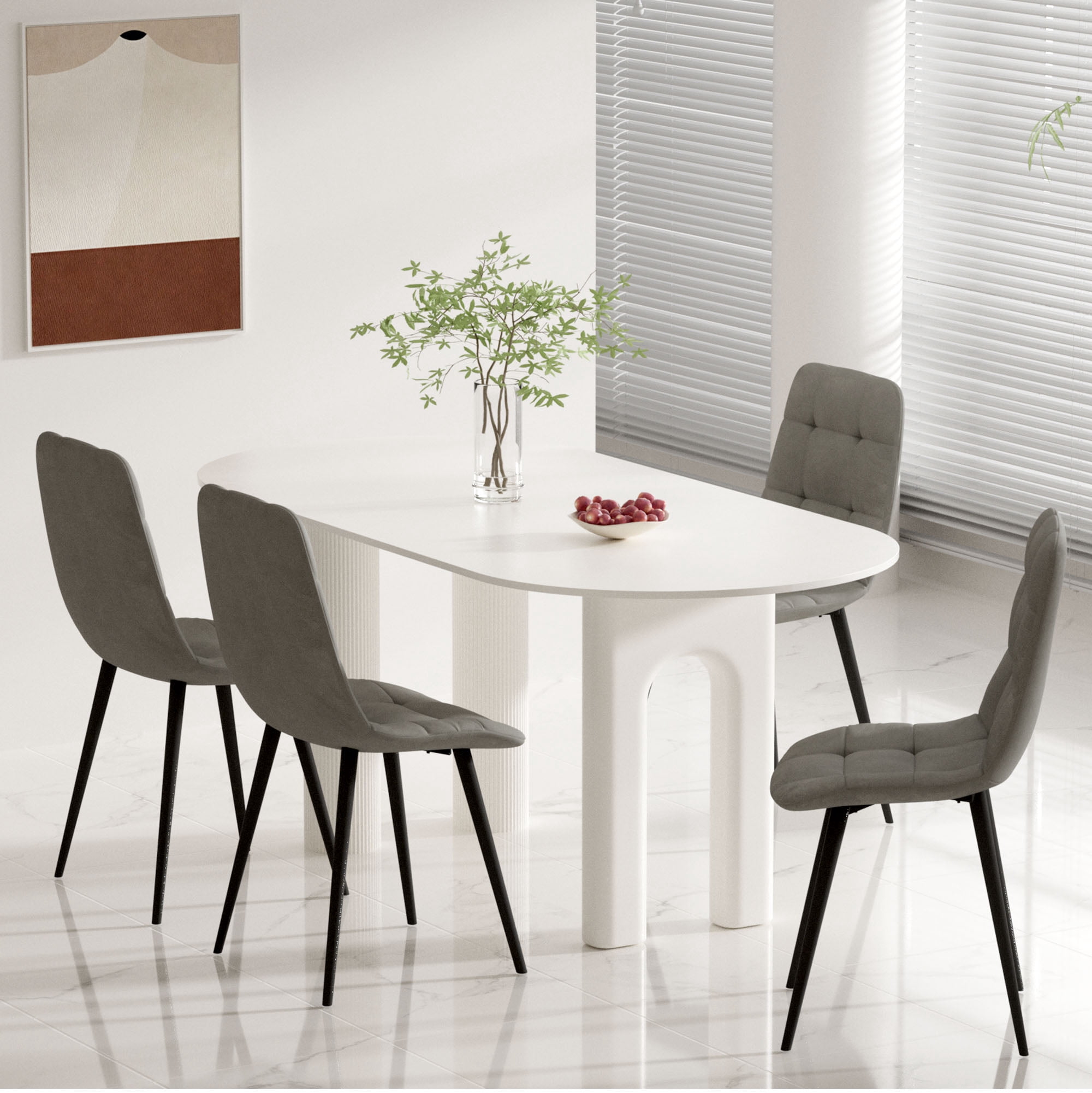 SHGJ&SOFT Velvet Dining Chairs Set of 4, Mid Century Modern Upholstered Fabric Chairs with Metal Legs Adjustable Pads for Kitchen Living Room Dining Room. (Gray, 4PC)