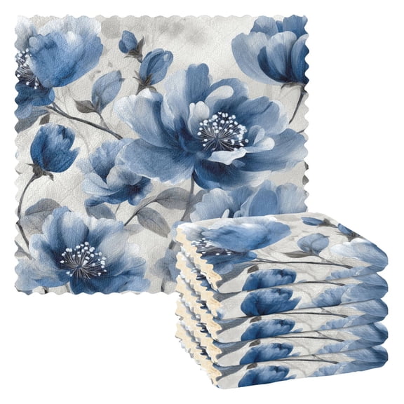 6 Pieces of Kitchen Towels 11x11Inch Kitchen Dish Cloths Kitchen Dish Towels Reuseable Cleaning Cloths Lovely White Flowers