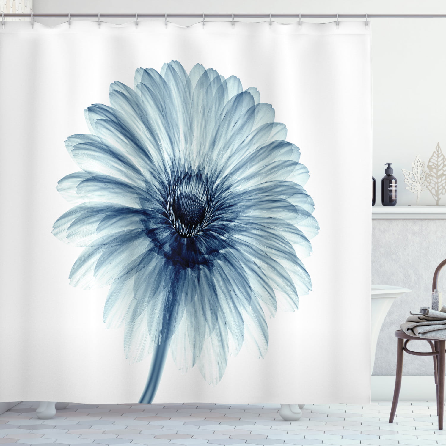 72x72'' X-ray Image Flowers Bathroom Fabric Shower Curtain Set Liner 12 Hooks 