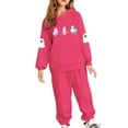 thumbnail image 2 of Placlothes Girls Kids Hall-oween Ghost Print Two-Piece Hoodie & Jogger Set - 100% Polyester Cozy Relaxed-Fit, Hot Pink Outfit for Ages 3-12,Size 8 T, 2 of 5