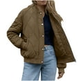 thumbnail image 2 of Women's Quilted Jacket Casual Fashion Lightweight Cropped Zip up Outerwear Winter Puffer Coats with Pockets New Oversized Outerwear Jackets Khaki XL, 2 of 9