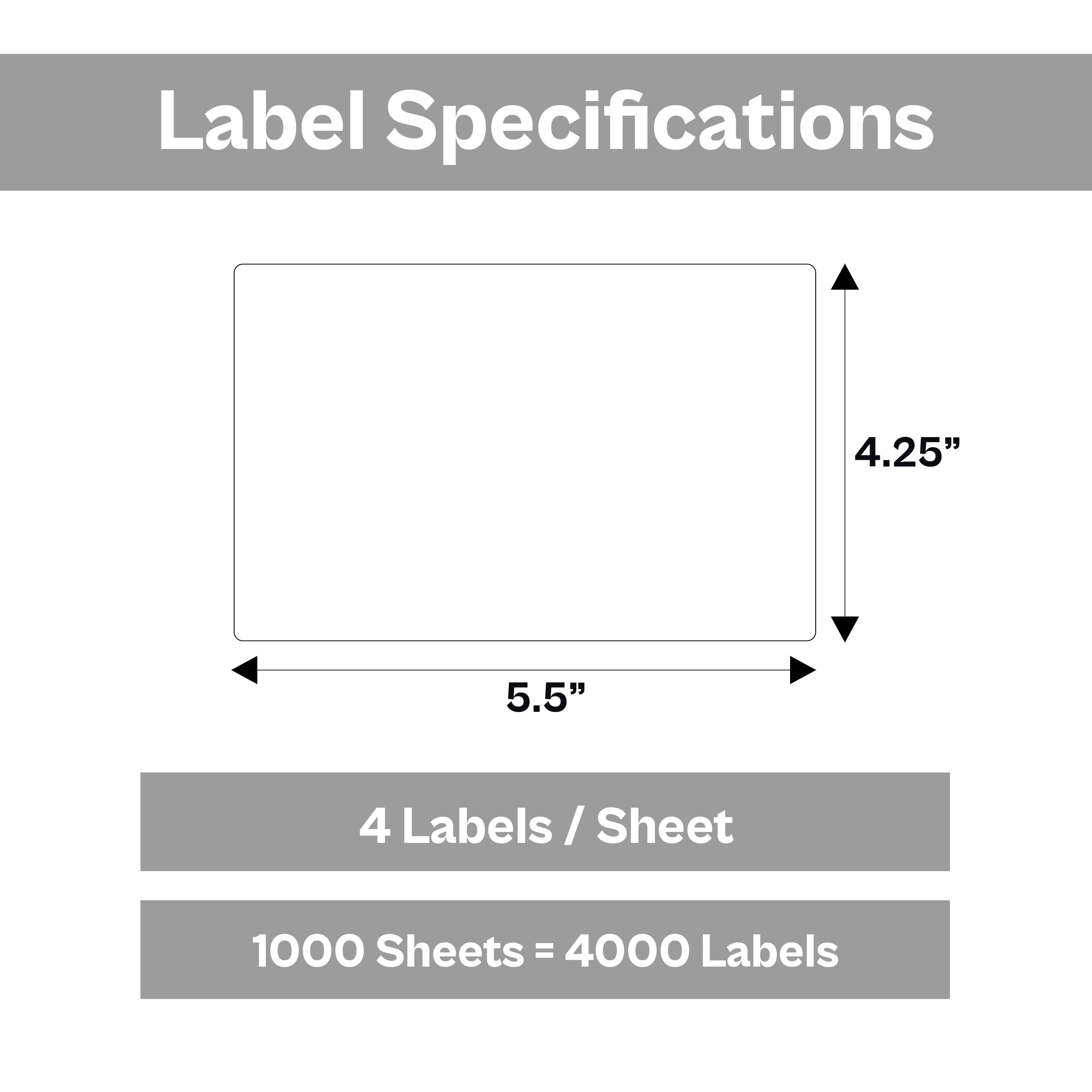 MMBM 4-Up Labels, 1000 Pages, White, 4.25 x 5.5 Inch, Address and All Purpose Sticker Labels for Laser or Inkjet Printers