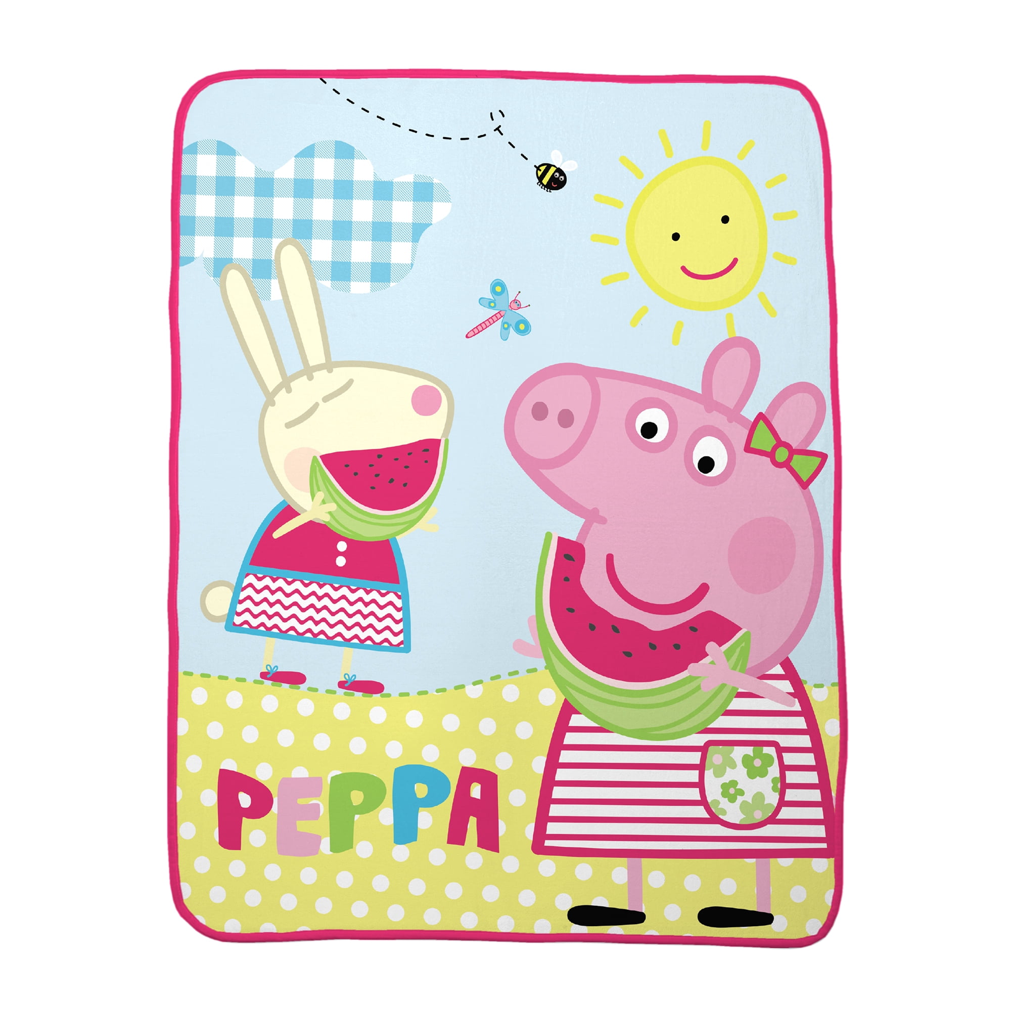 PEPPA PIG Pink FLEECE BLANKET w/ Plush Toy 2pc Girls Floral Bed Lap Throw Cover 