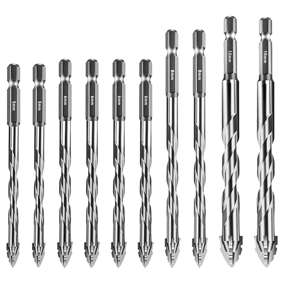 10Pcs New Four-Flute Sawtooth Eccentric Drill Bit Size 5/6/8/10/12mm,for Wood Marble Metal Glass Ceramic Wall Tiles A
