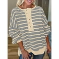 thumbnail image 6 of PRETTYGARDEN Womens Fall Striped Oversized Sweatshirt Long Sleeve Button Up Henley Neck Waffle Knit Pullover Tunic Tops, 6 of 7