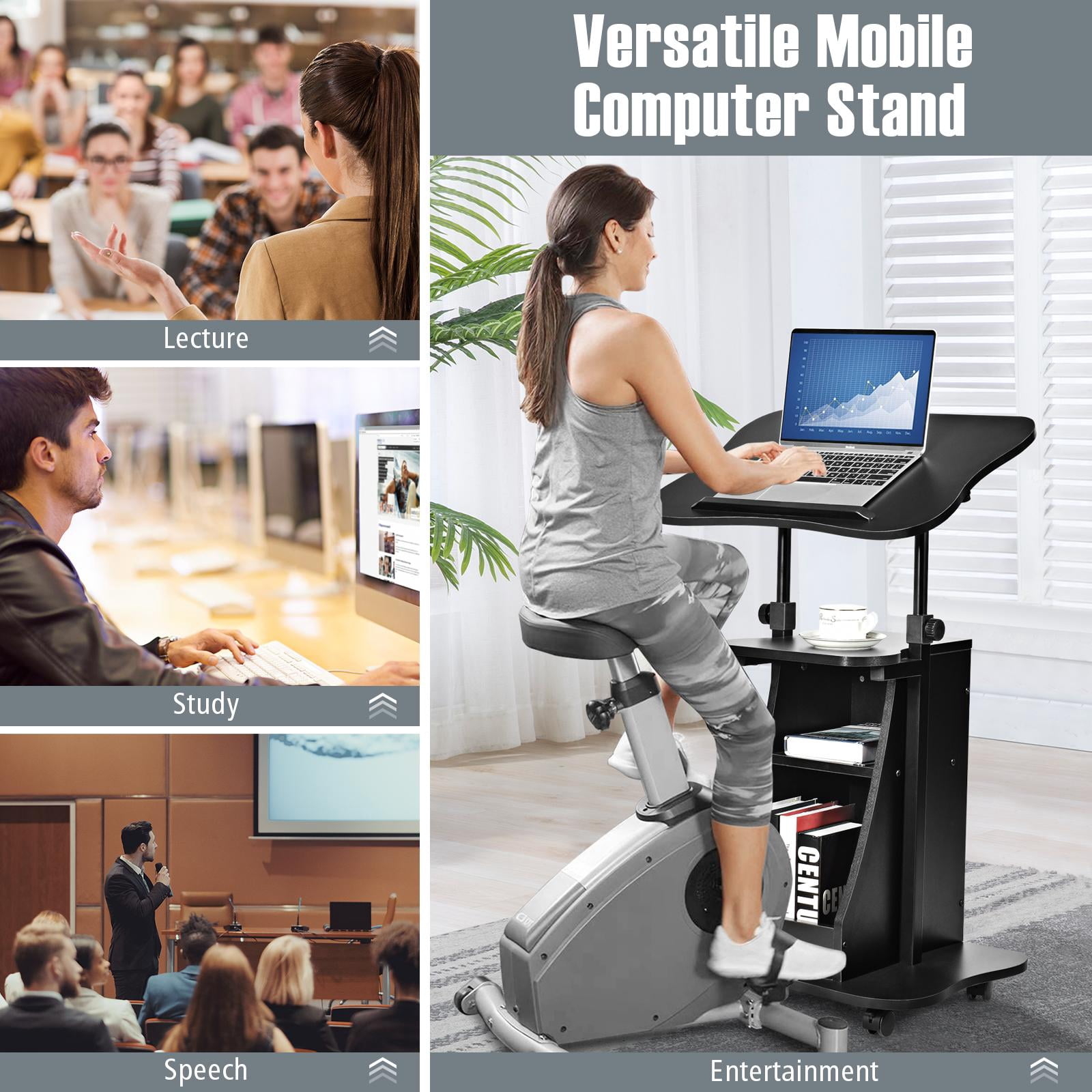 Giantex Stand Up Laptop Podium, Height Adjustable Mobile Stand, olling Lecture Desk, Computer Desk w/Swivel Lockable Wheels, Sit-to-Stand Lectern(1)