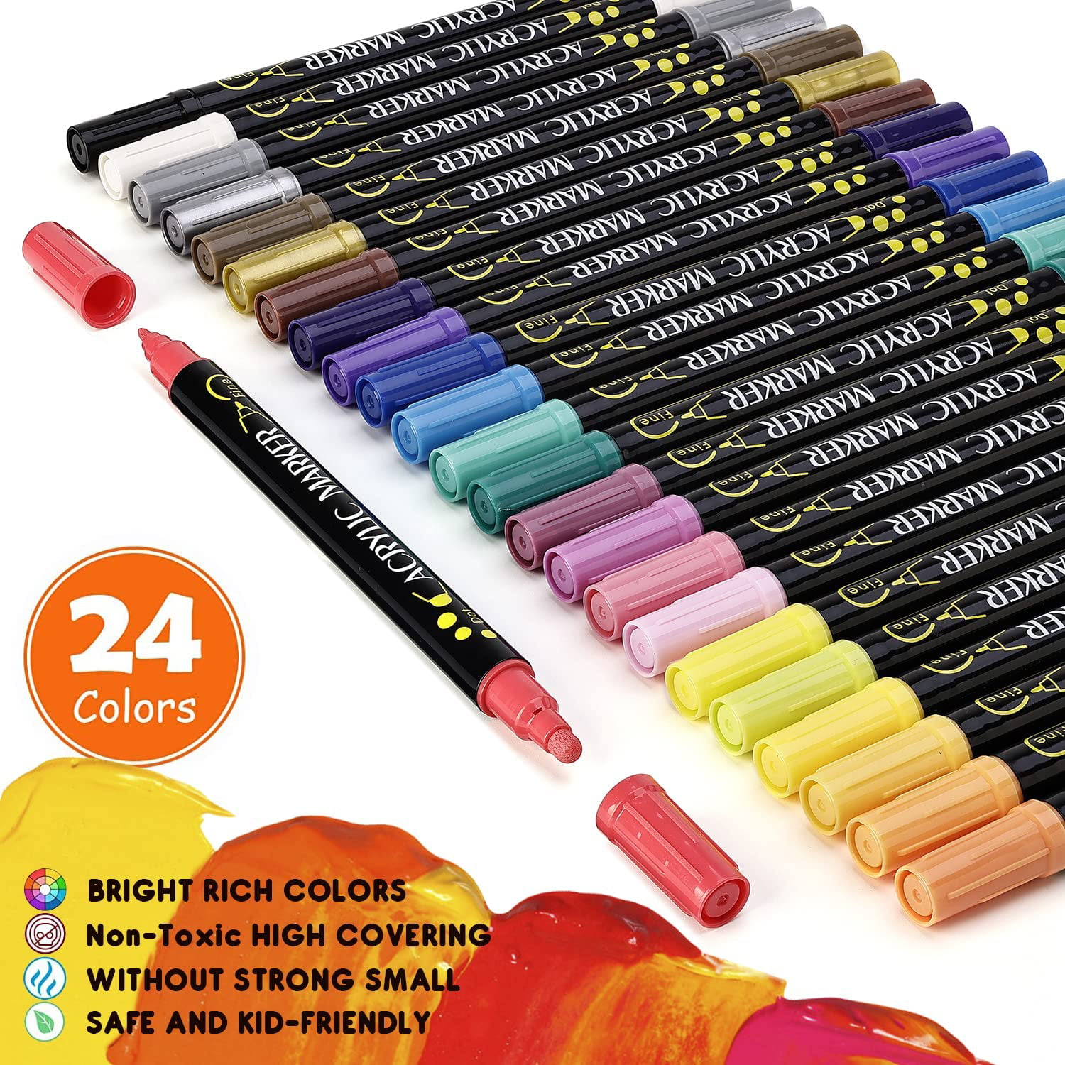BUTORY 12 Colours Metallic Markers Pen Paint Marker Pens Acrylic Paint Pens  Set for Rock Painting, DIY Card, Pebble Art, Ceramic, Glass, Wood
