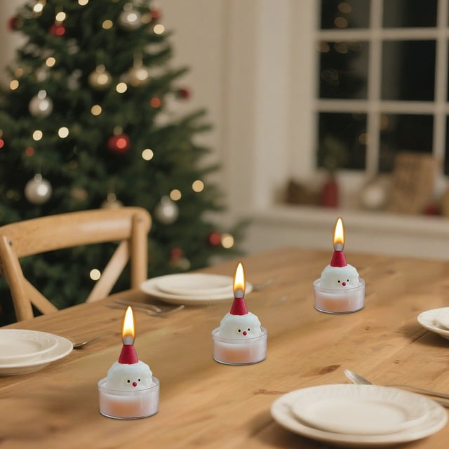 Velas Navideñas Artesanales con Forma de Copo de Nieve y Papá Noel | Cera de Soja Natural | Decoración Festiva para El Hogar | 2 Unidades - 10X10X10 Cm