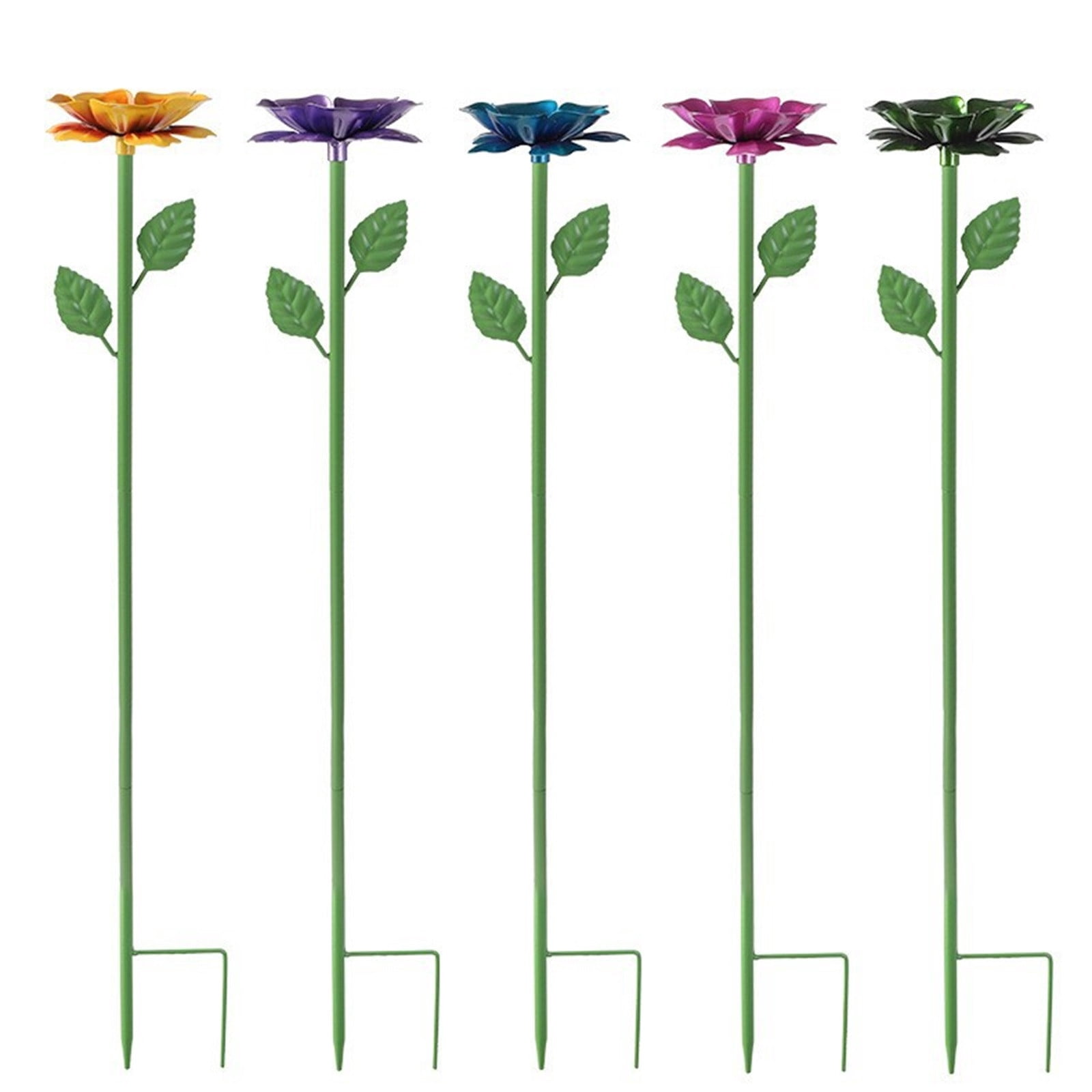 Bird Bath for Outside, 5 Pack Metal Flowers Garden Stake Bird Feeder & Bee Bath, Outdoor Flower Bird Bath Bee Watering Station for Garden