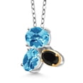thumbnail image 2 of 925 Silver and 10K Yellow Gold Swiss Blue Topaz and Black Onyx Pendant Necklace for Women (2.70 Cttw, Oval Checkerboard 8X6MM, 7X5MM and 6X4MM, Gemstone November Birthstone, with 18 inch Chain), 2 of 4