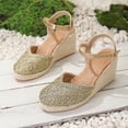 thumbnail image 2 of Rokment Handmade Rope Flower Espadrilles Platform Wedges Dress Sandals for Women Bride Wedding Vintage Boho Beach Crochet Closed Toe Chunky High Heels Dressy Summer Shoes Green Size 8, 2 of 5