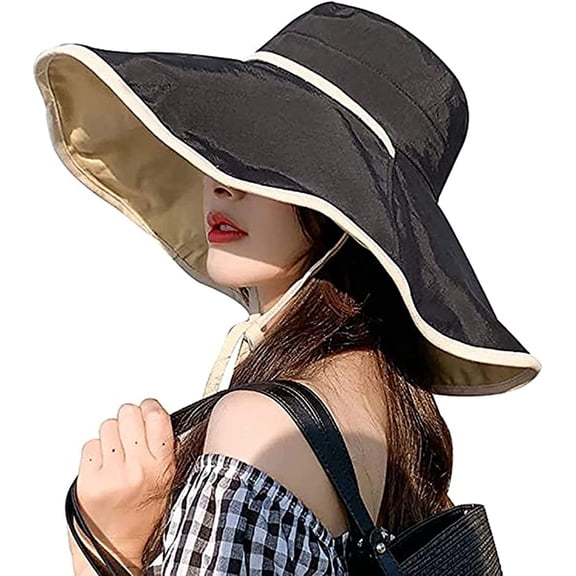 YooGuoGuo Women's Wide Brim Sun Hat with Wind Lanyard UPF 50 Sun Protective Summer Hat Packable Bucket Hat Beach Cap