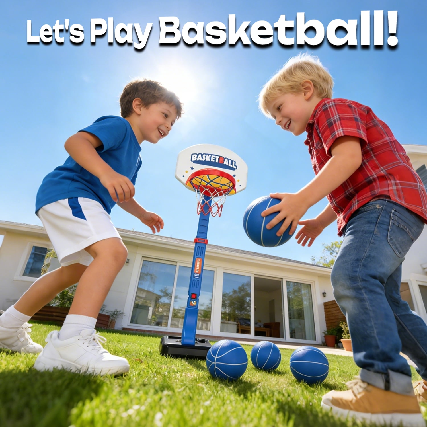 JoyStone   2 in 1 Kids Basketball Hoop, Toddler Basketball Hoop Indoor Mini Adjustable Poolside Basketball Goals with Ball Pump for Boys Girls Outdoor Toys, Blue
