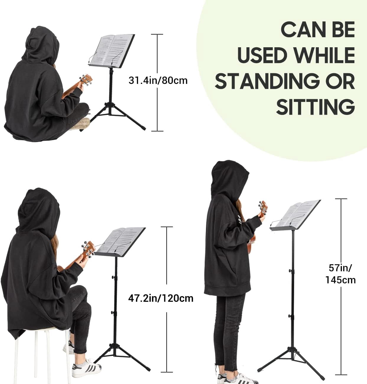 CAHAYA Portable sheet music stand: 3 in 1 Dual-use Sheet Music Stand & Desktop Book Stand Adjustable 31.4–55.9 in with Book Stand Support, Carrying Bag