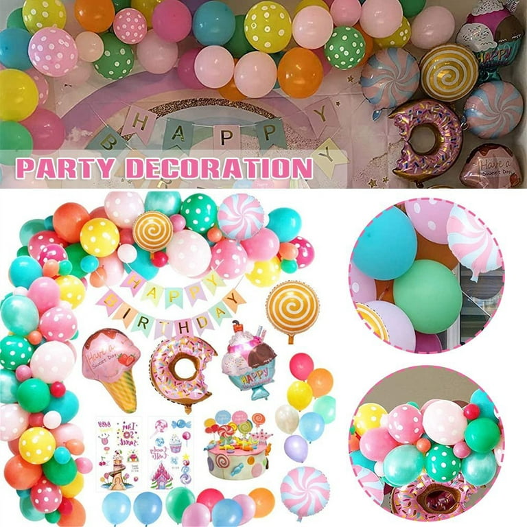 Mmtx Candyland Party Decoration, Pastel Macaron Balloon Arch with Candy Doughnut Ice Cream Foil Balloon Decoration for Girls Birthday Party Baby