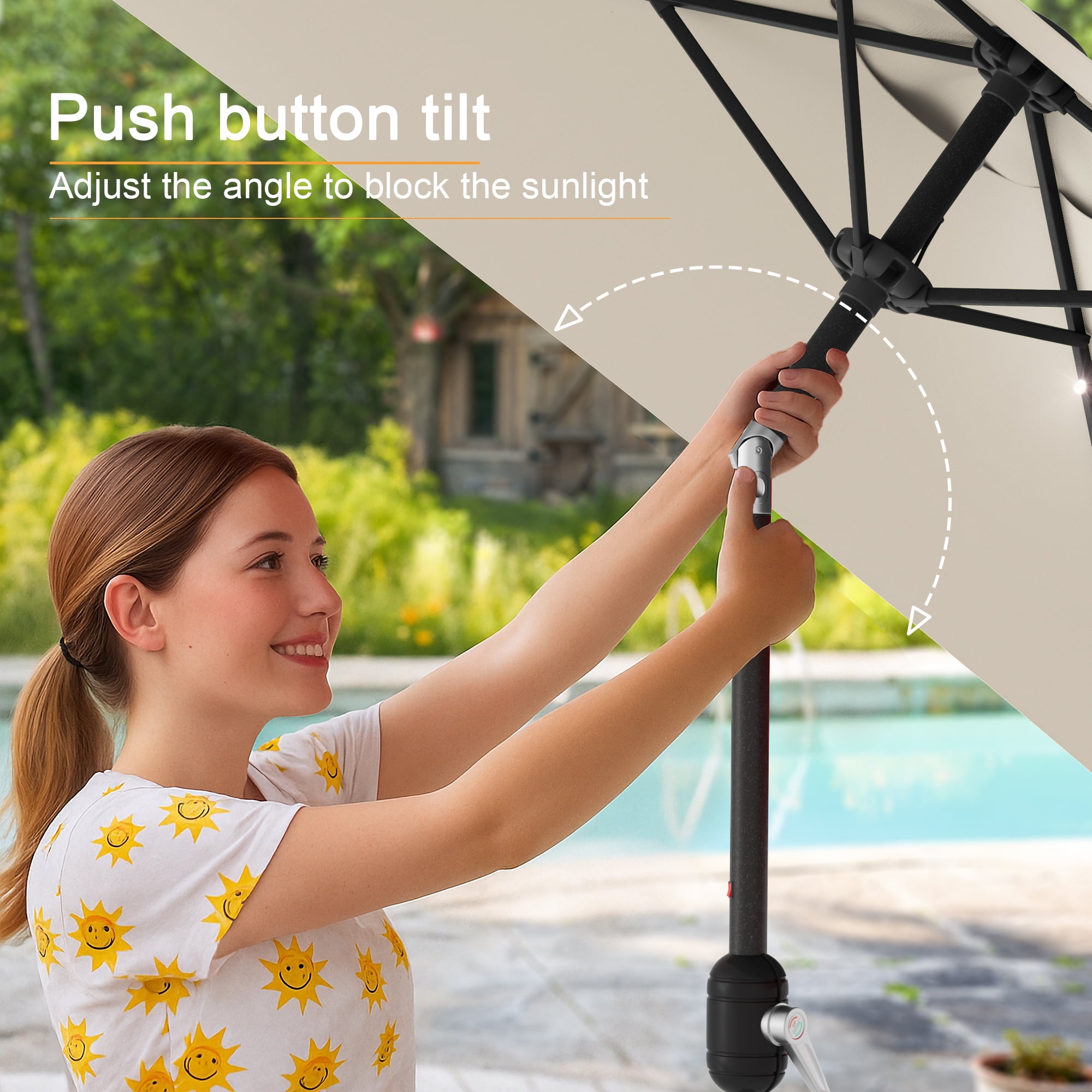 ACEGOSES LED Outdoor Patio 6.5x6.5ft Deck Solar Light Market Umbrella, Outside Table Umbrellas With Polyester canopy,Sand