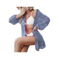 thumbnail image 2 of VISgogo Bikini de verano para mujer, vestido camisero largo suelto con cierre de botón de solapa de manga larga de Color sólido transparente VISgogo  moda, 2 of 5