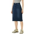 thumbnail image 4 of MODA NOVA Juniors Solid Elastic High Waist Back Vent Knee Length Denim Skirt, 4 of 6
