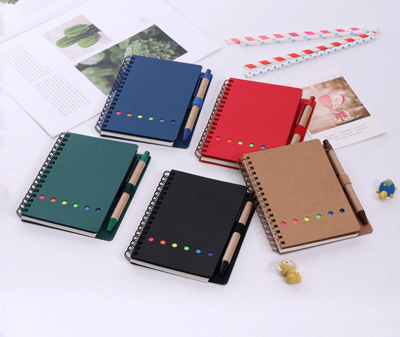 Set 1 Blulu 4 Pieces Spiral Notebook 280 Sheets Lined Notepad with Sticky Notepads Page Marker Colored Index Tabs Flags and Pen in Holder 