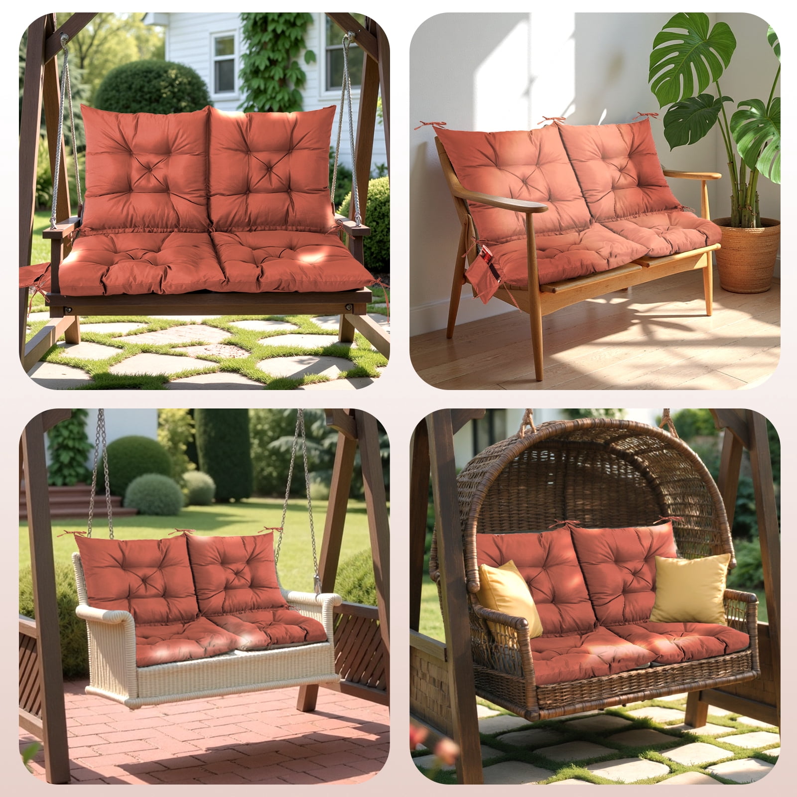 Outdoor Bench Cushion Matalde Swing Chair Cushion Waterproof Sun-Resistant with 8 Nonslip Ties, Deep Coffee 120cm*100cm