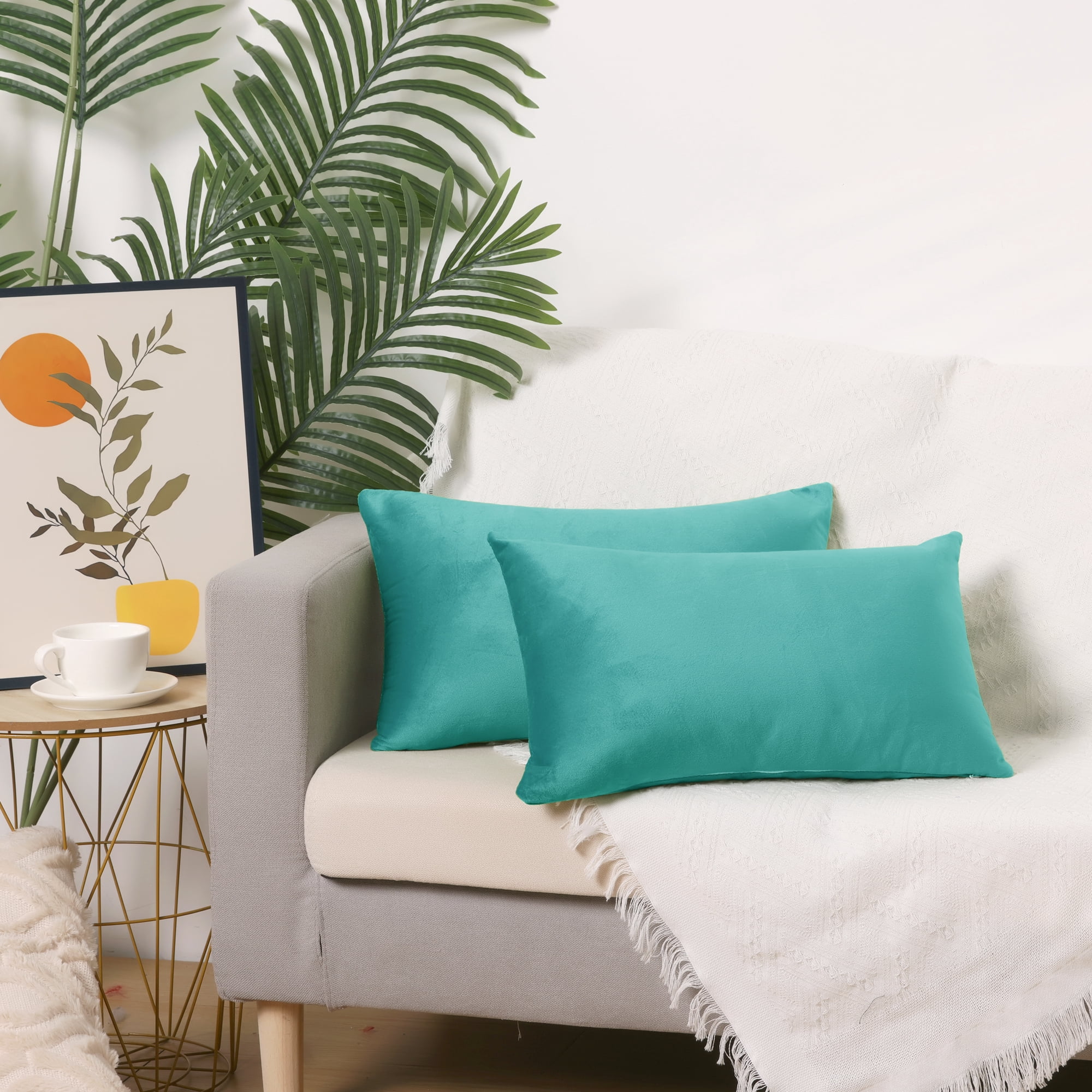 Unique Bargains Velvet Modern Zipper Cushion Decorative Throw Pillow Covers (2 Count) Light Blue 12" x 20"
