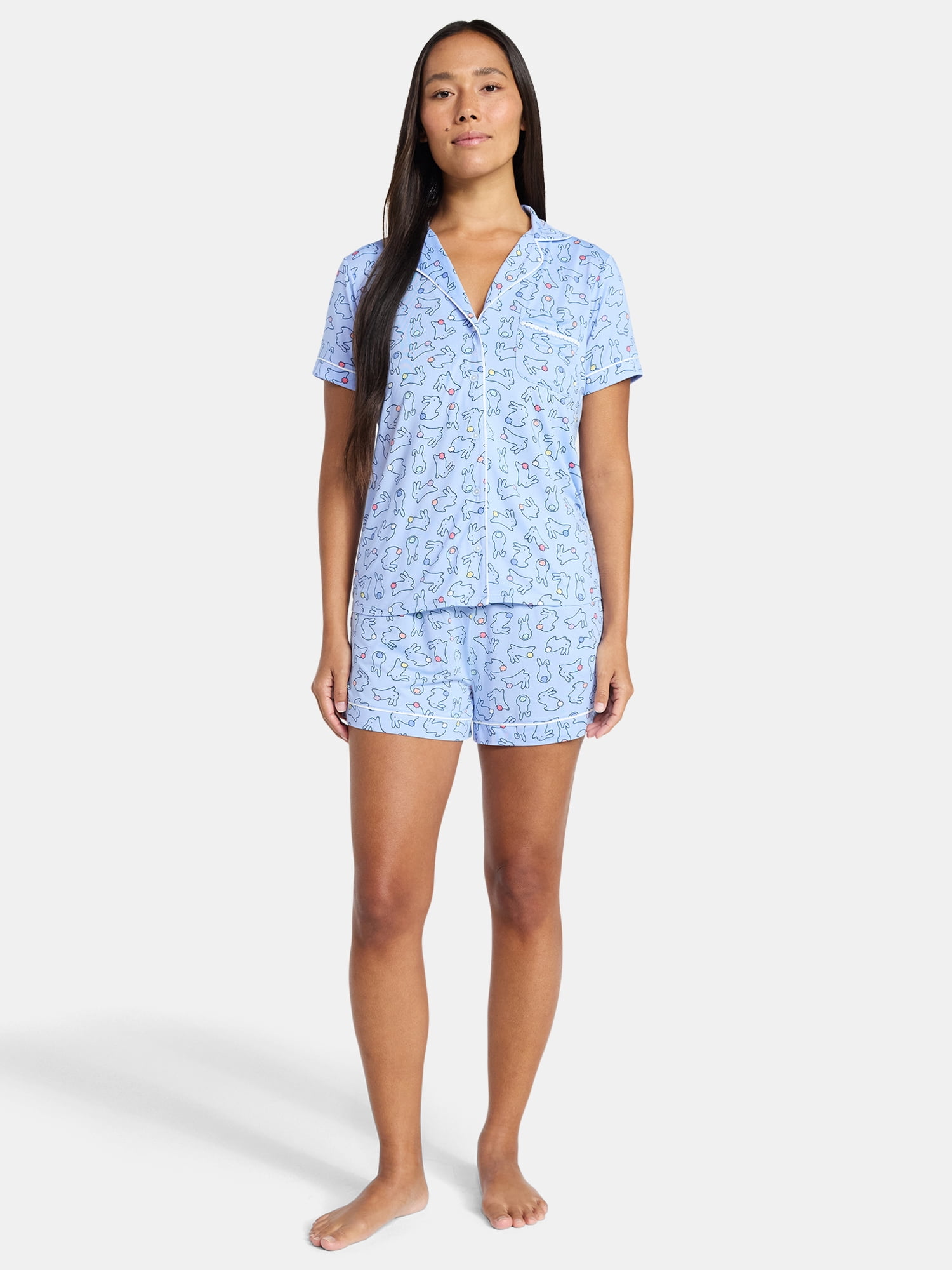 Easter Women's and Women's Plus Notch Collar Top and Shorts Pajama Set from Way to Celebrate, 2-Piece, Sizes XS-3X