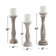 thumbnail image 4 of DecMode 3 Candle Brown Wooden Distressed Turned Pillar Candle Holder, Set of 3, 4 of 14
