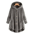 thumbnail image 2 of Lyinloo Women Plus Size Button Plush Tops Hooded Loose Cardigan Wool Coat Winter Jacket Dark Gray XXXL, 2 of 4