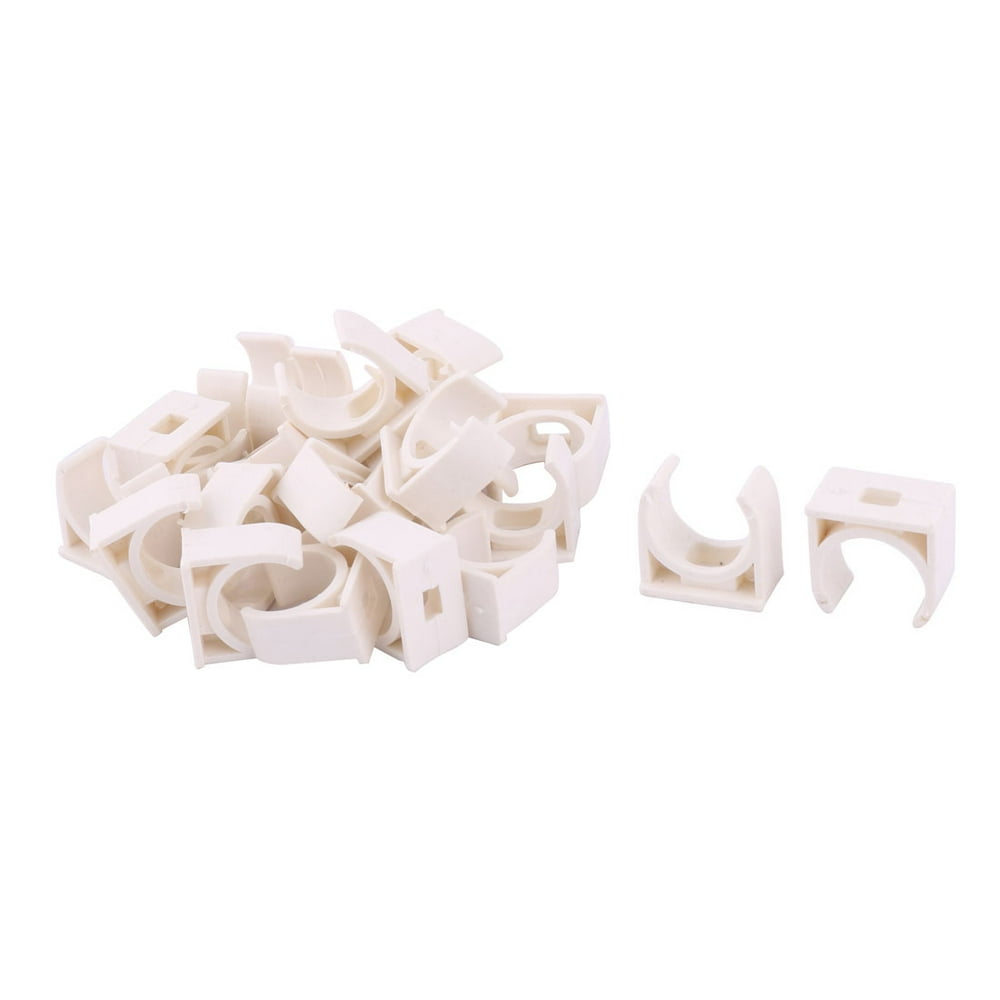 Home PVC U Shaped Water Supply Pipe Holder Stand Clamps White 20mm Dia