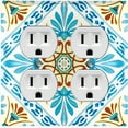 thumbnail image 1 of Metal Light Switch Plate Cover Fancy Teal Beige Tile Pattern TIL020, 1 of 13