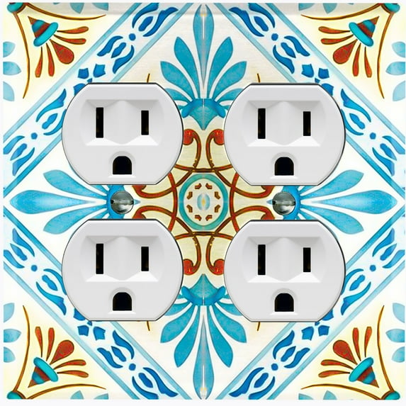 Metal Light Switch Plate Cover Fancy Teal Beige Tile Pattern TIL020