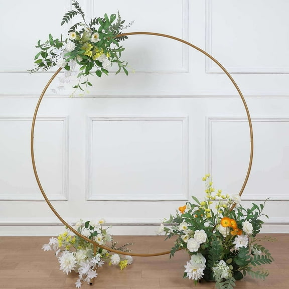 Efavormart 5ft Gold Metal Balloon Circle, Flower Frame Backdrop Stand, Round Wedding Arch Arbor