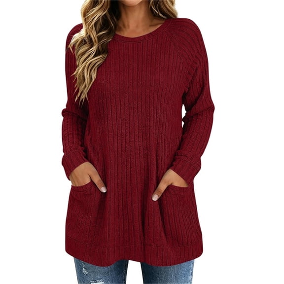 StSilkitty Loose Casual Sweater for Womens Solid Color Long Sleeve Crewneck Tunic Tops Lightweight Comfy Sweaters